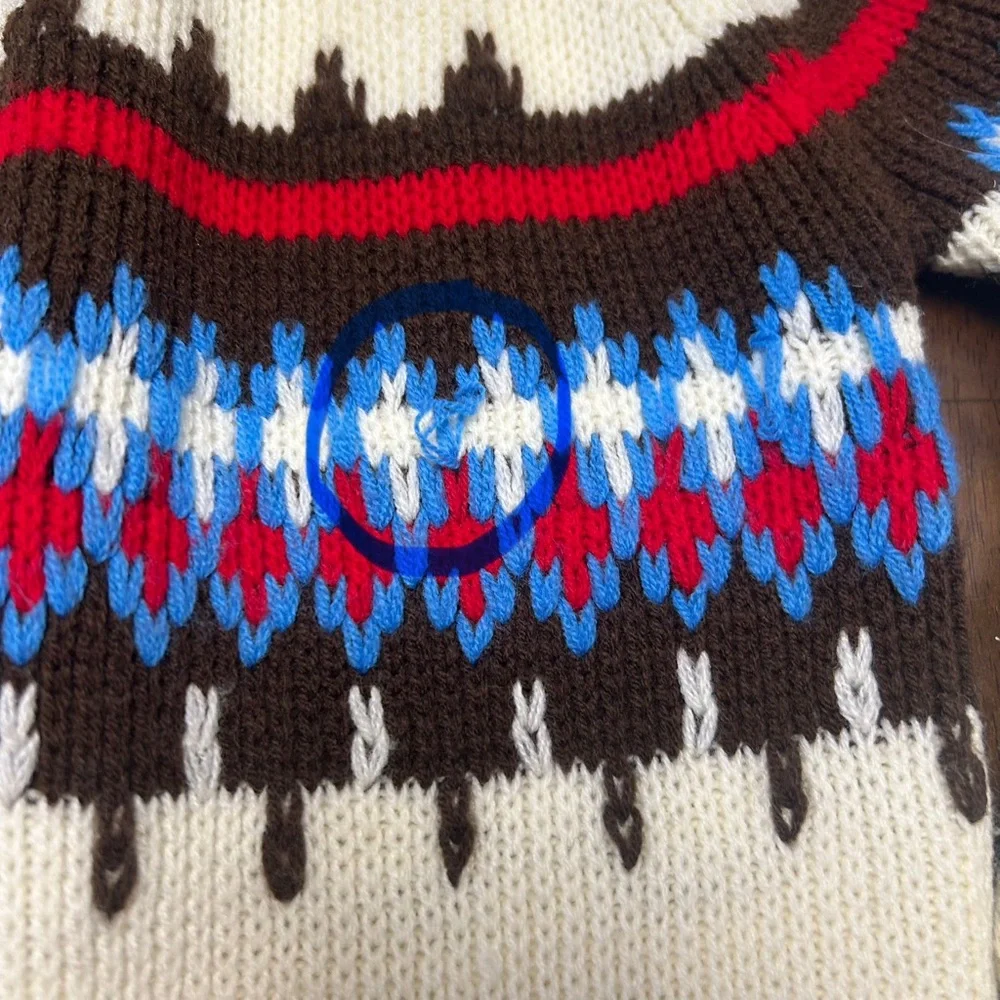 Vintage 70s Marcraft Knits Nordic Brown & Cream Striped Fair Isle Sweater Size M